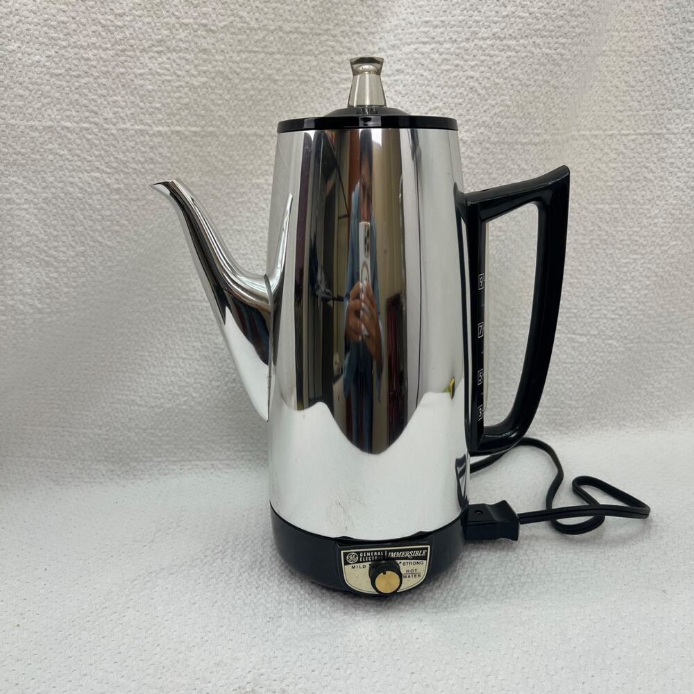 Vintage GE 8P15 Immersible Electric Coffee Percolator Chrome 9 Cup Complete